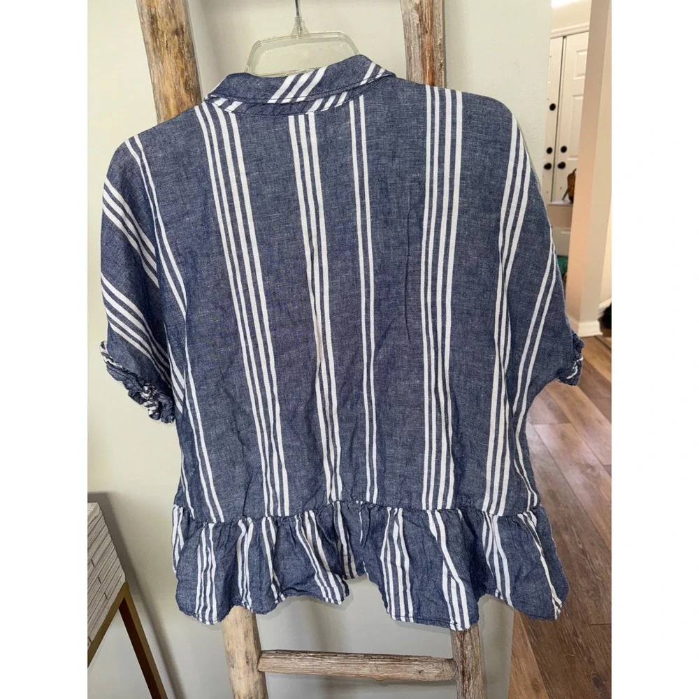 Maeve Blue and White Striped Ruffle Peplum Blouse - Picture 6 of 7